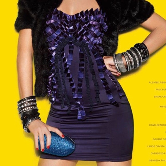 Navy Blue Satin Bebe Dress - Picture 5 of 5